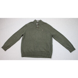 Tommy Hilfiger Sweater Mens Size XL Green Cotton 1/4 Button Long Sleeve
